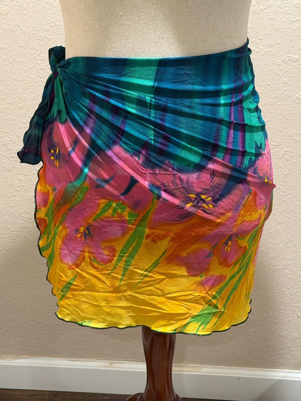 Jantzen Teal, Pink & Yellow Floral Swim Sarong Wrap-One size fits most